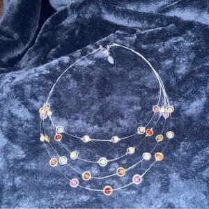 Necklace Silver tone Vintage Stone Creek Colorful  Gemstone Choker  Necklace 20"